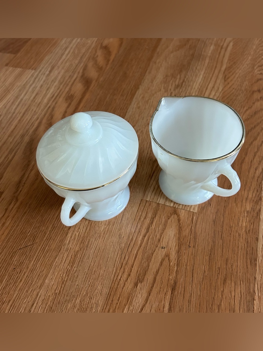 White Glass Creamer and Sugar Set Fire King Vintage